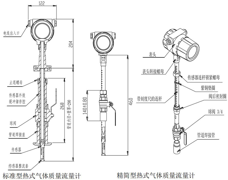 气体用热式流量计插入式结构尺寸图