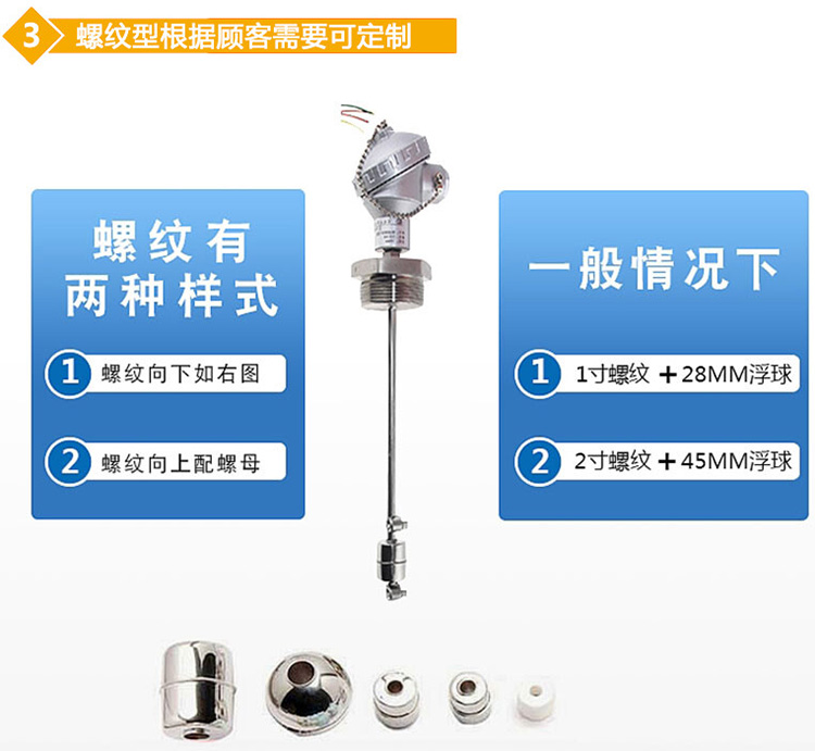 侧装式浮球液位计螺纹分类图