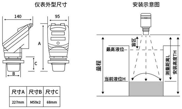 污水超声波液位计外形尺寸图