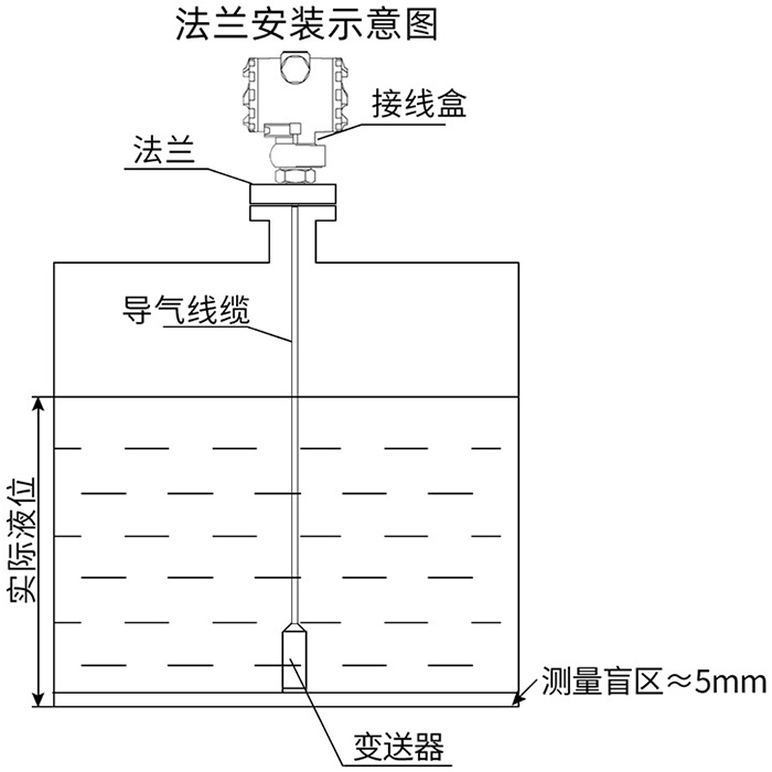 一体化投入式液位计法兰安装示意图