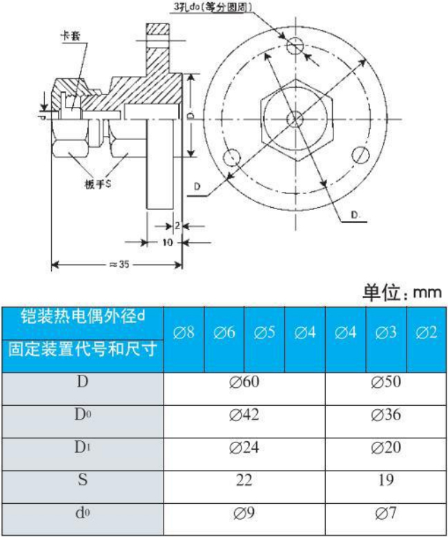 螺钉式热电偶法兰安装尺寸图